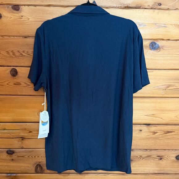 NWT Vuori Polo Shirt Mens Large Navy Heather Strato Tech Short Sleeve - Picture 2 of 6